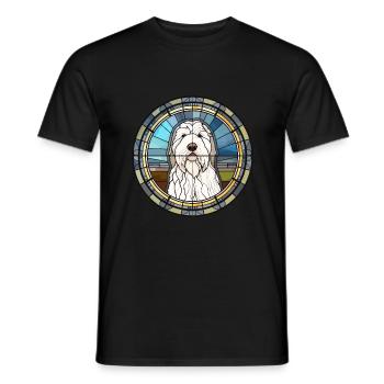 Vieux chien de berger anglais chien race vitrail couleur - T-shirt homme - noir - Devant - AI Model Male 178 light (178cm)
