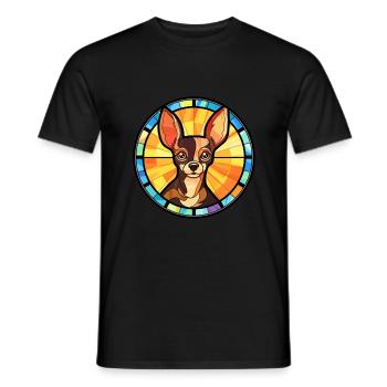 Russischer Toy Terrier Hunderasse Buntglas Colorf - Männer T-Shirt - Schwarz - Vorne - AI Model Male 178 light (178cm)