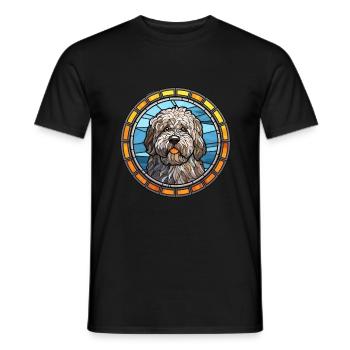 Puli chien race vitrail aquarelle colorée - T-shirt homme - noir - Devant - AI Model Male 178 light (178cm)