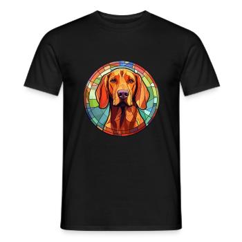 Redbone Coonhound chien race vitrail coloré - T-shirt homme - noir - Devant - AI Model Male 178 light (178cm)