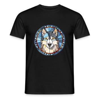 Husky sibérien chien race vitrail coloré Wa - T-shirt homme - noir - Devant - AI Model Male 178 light (178cm)