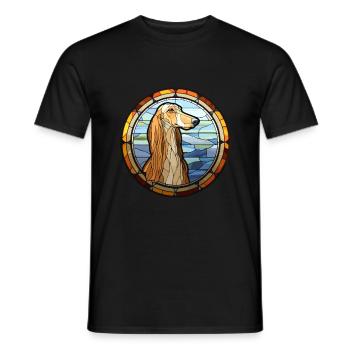 Saluki Dog Breed Stained Glass Colorful Watercolor - Men's T-Shirt - black - Front - AI Model Male 178 light (178cm)