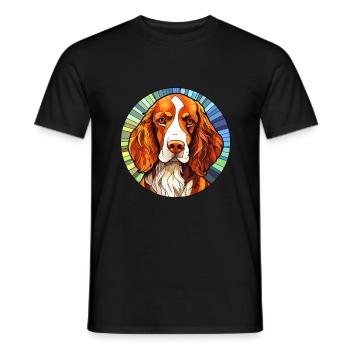 Welsh Springer Spaniel chien race vitrail Col - T-shirt homme - noir - Devant - AI Model Male 178 light (178cm)