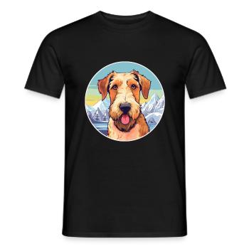 Airedale Terrier chien race dessin animé Kawaii Watercol - T-shirt homme - noir - Devant - AI Model Male 178 light (178cm)