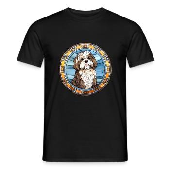 Schapendoes chien race vitrail coloré eau - T-shirt homme - noir - Devant - AI Model Male 178 light (178cm)