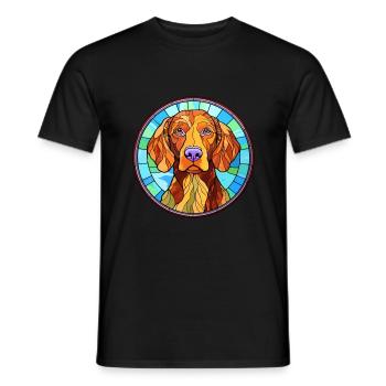Vizsla chien à poil dur race vitrail coloré - T-shirt homme - noir - Devant - AI Model Male 178 light (178cm)