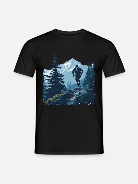 Un coureur trail sur un sentier en montagne - T-shirt homme - noir