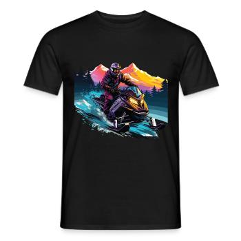 Schneemobilfahren in einer schneebedeckten Bergkulisse - Männer T-Shirt - Schwarz - Vorne - AI Model Male 178 light (178cm)