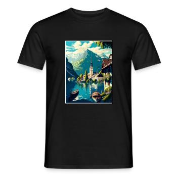 Salzkammergut Österreich Vintage Reiseposter WPA - Männer T-Shirt - Schwarz - Vorne - AI Model Male 178 light (178cm)