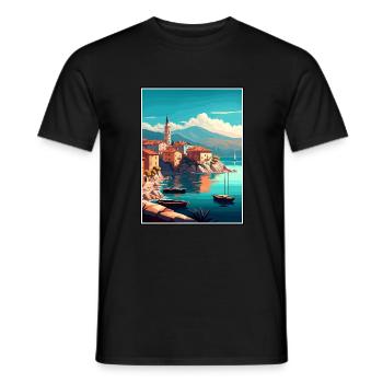 Lovran Kroatien Vintage Reiseposter WPA Souvenir - Männer T-Shirt - Schwarz - Vorne - AI Model Male 178 light (178cm)