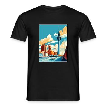 Dusseldorf Germany Vintage Travel Poster Souvenir - Men's T-Shirt - black - Front - AI Model Male 178 light (178cm)