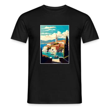 Brac Kroatien Vintage Reiseposter WPA Souvenir - Männer T-Shirt - Schwarz - Vorne - AI Model Male 178 light (178cm)