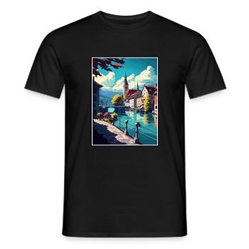 Thun Schweiz Vintage Reiseposter Souvenir - Männer T-Shirt - Schwarz - Vorne - AI Model Male 178 light (178cm)