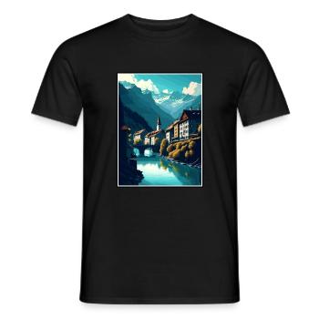 Chur Schweiz Vintage Reiseposter Souvenir - Männer T-Shirt - Schwarz - Vorne - AI Model Male 178 light (178cm)