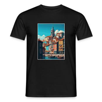 Porto Portugal Vintage Travel Poster WPA Souvenir - Men's T-Shirt - black - Front - AI Model Male 178 light (178cm)