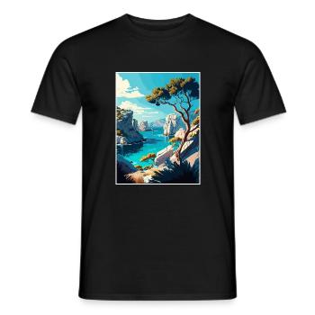Calanques France Décoration Ar Affiche De Voyage - T-shirt homme - noir - Devant - AI Model Male 178 light (178cm)