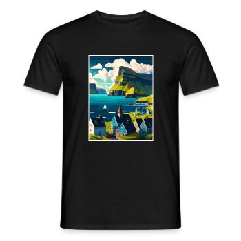Île Féroé Danemark Les îles Affiche de voyage - T-shirt homme - noir - Devant - AI Model Male 178 light (178cm)