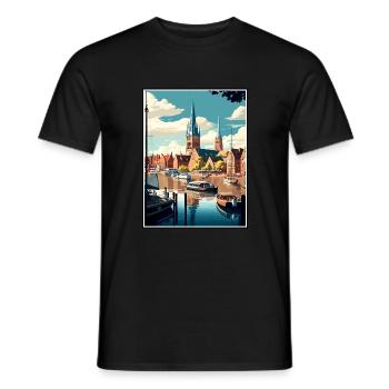 Flensburg Germany Vintage Travel Poster Souvenir - Men's T-Shirt - black - Front - AI Model Male 178 light (178cm)