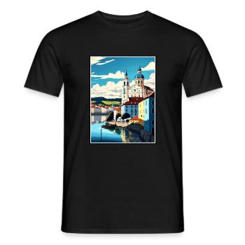 Passau Germany Vintage Travel Poster WPA Souvenir - Men's T-Shirt - black - Front - AI Model Male 178 light (178cm)