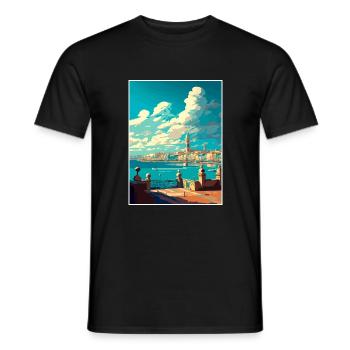 Cadix Espagne Vintage voyage affiche WPA Souvenir - T-shirt homme - noir - Devant - AI Model Male 178 light (178cm)