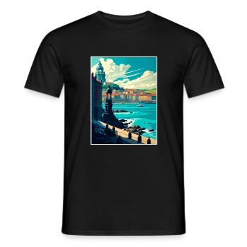 La Corogne Espagne Vintage voyage affiche WPA Souvenir - T-shirt homme - noir - Devant - AI Model Male 178 light (178cm)
