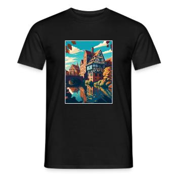Nuremberg décoration Allemagne Vintage affiche de voyage - T-shirt homme - noir - Devant - AI Model Male 178 light (178cm)