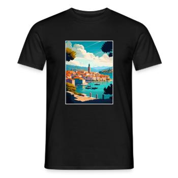 Korcula Croatie île Vintage voyage affiche WPA - T-shirt homme - noir - Devant - AI Model Male 178 light (178cm)
