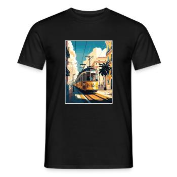 Lisbon Portugal Tram Vintage Travel Poster WPA Art - Men's T-Shirt - black - Front - AI Model Male 178 light (178cm)