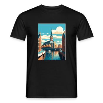 Hambourg Allemagne Vintage voyage affiche WPA Souvenir - T-shirt homme - noir - Devant - AI Model Male 178 light (178cm)
