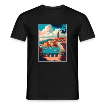 St. Tropez Seascape Frankreich Vintage Reiseposter - Männer T-Shirt - Schwarz - Vorne - AI Model Male 178 light (178cm)