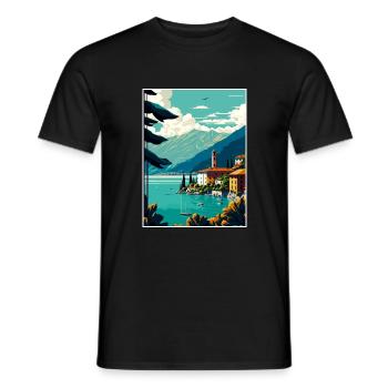 Lake Como Italy Decoration Vintage Travel Poster - Men's T-Shirt - black - Front - AI Model Male 178 light (178cm)