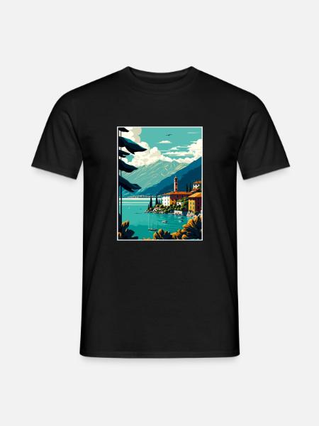 Lake Como Italy Decoration Vintage Travel Poster - Men's T-Shirt - black