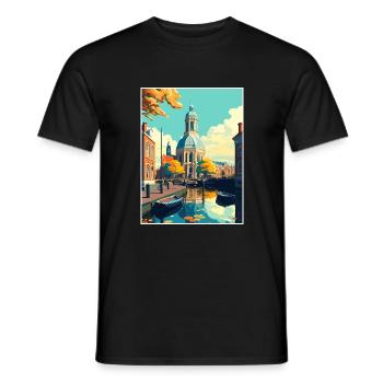 Leiden Netherlands Vintage Travel Poster Souvenir - Men's T-Shirt - black - Front - AI Model Male 178 light (178cm)