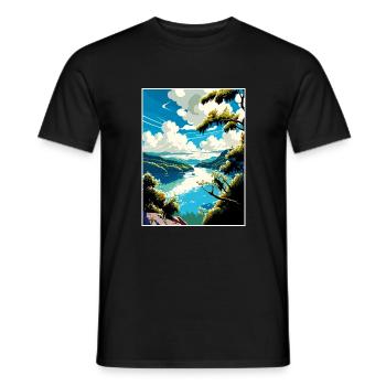 Danube River Europe Vintage Travel Poster Souvenir - Men's T-Shirt - black - Front - AI Model Male 178 light (178cm)