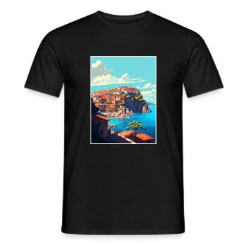 Eze France Coastal Vintage Travel Poster Souvenir - Men's T-Shirt - black - Front - AI Model Male 178 light (178cm)
