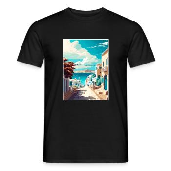 Mykonos Griechenland Dekoration Vintage Reiseposter - Männer T-Shirt - Schwarz - Vorne - AI Model Male 178 light (178cm)