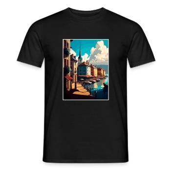 Bayonne France Vintage Travel Poster WPA Souvenir - Men's T-Shirt - black - Front - AI Model Male 178 light (178cm)