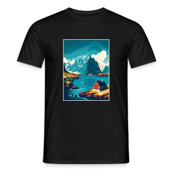 Lofoten Norwegisches Vintage-Reiseposter - Männer T-Shirt - Schwarz - Vorne - AI Model Male 178 light (178cm)