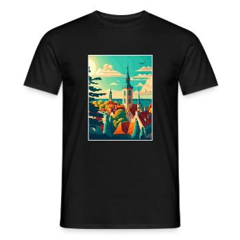 Tallinn Estonie Vintage voyage affiche WPA Souvenir - T-shirt homme - noir - Devant - AI Model Male 178 light (178cm)