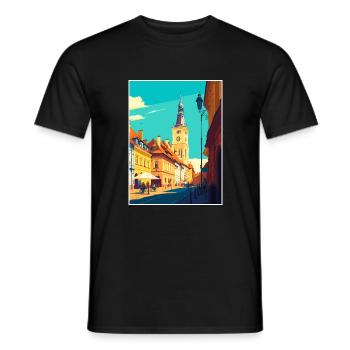 Sibui Roumanie Vintage voyage affiche WPA Souvenir - T-shirt homme - noir - Devant - AI Model Male 178 light (178cm)