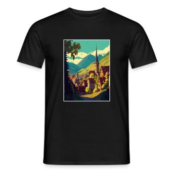 Transylvanie Roumanie Village Chambre Affiche de voyage - T-shirt homme - noir - Devant - AI Model Male 178 light (178cm)
