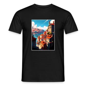 Porto Portugal Vintage Travel Poster WPA Souvenir - Men's T-Shirt - black - Front - AI Model Male 178 light (178cm)