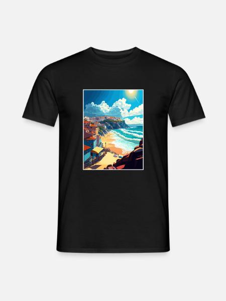 Nazaré Portugal Vintage voyage affiche WPA Souvenir - T-shirt homme - noir