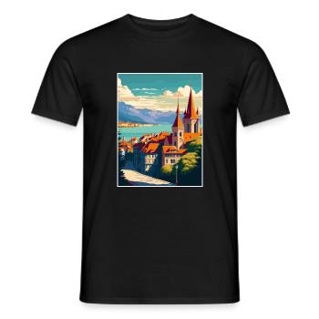 Lausanne Suisse Vintage voyage affiche WPA Art - T-shirt homme - noir - Devant - AI Model Male 178 light (178cm)