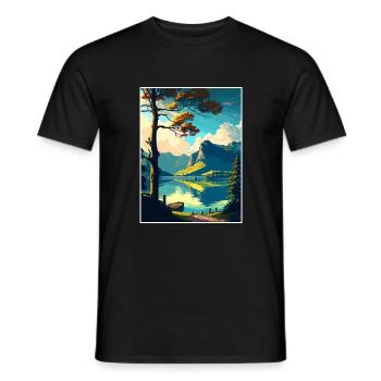 Wolfgangsee Austria Vintage Reiseposter Souvenir - Männer T-Shirt - Schwarz - Vorne - AI Model Male 178 light (178cm)