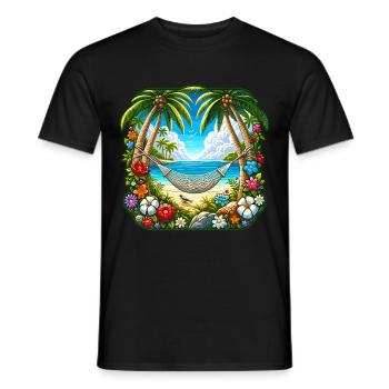 Ile tropicale avec palmiers et hamac - T-shirt homme - noir - Devant - AI Model Male 178 light (178cm)