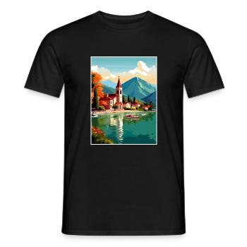 Lake Annecy Vintage Travel Poster WPA Souvenir - Men's T-Shirt - black - Front - AI Model Male 178 light (178cm)