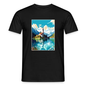 Bleder See Slowenien Vintage Reiseposter Souvenir - Männer T-Shirt - Schwarz - Vorne - AI Model Male 178 light (178cm)