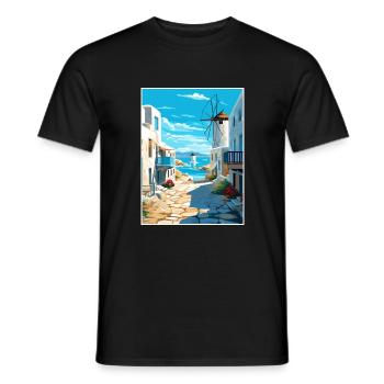 Mykonos Griechenland Dekoration Vintage Reiseposter - Männer T-Shirt - Schwarz - Vorne - AI Model Male 178 light (178cm)