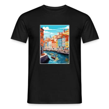 Porto Portugal Vintage Travel Poster WPA Souvenir - Men's T-Shirt - black - Front - AI Model Male 178 light (178cm)